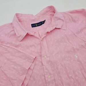 Ralph Lauren Short Sleeve Button Up 100% Linen Floral Pink Shirt Men's Size 3XB